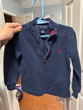Polo by Ralph Lauren Navy Zip-Front Sweater with Red Pony